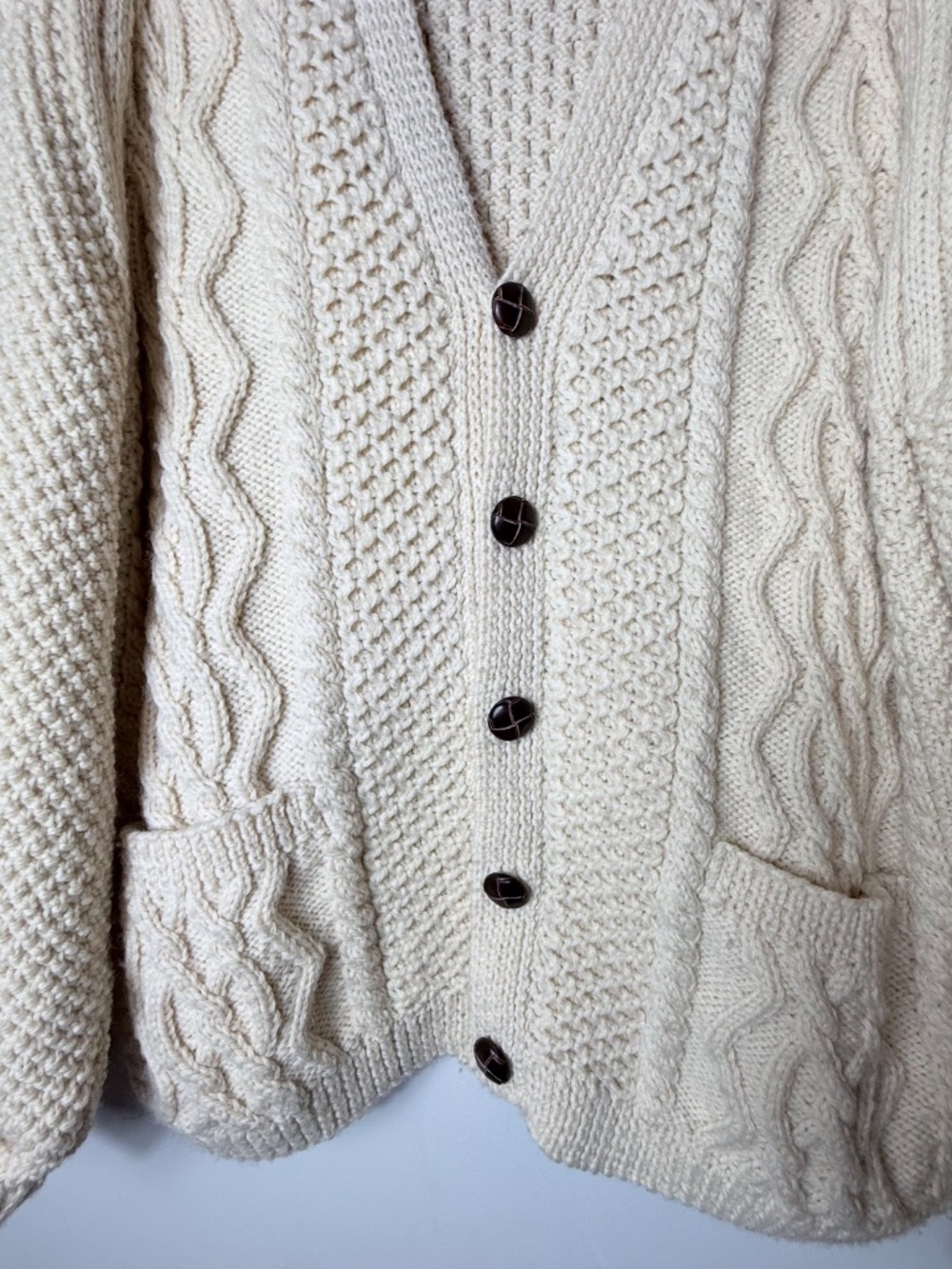 Blarney Woollen‎ Mills Sweater Off White 100% Wool Aran Handknit Cardigan (M) - Picture 4 of 4